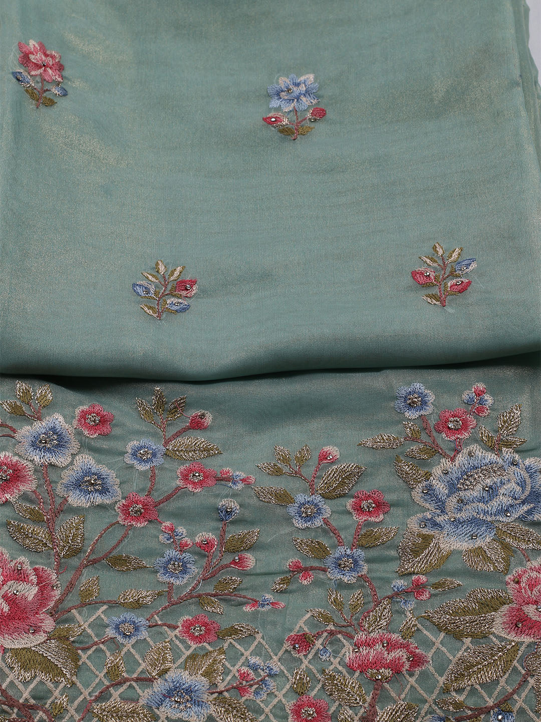 Embroidered Organza Unstitched Suit With Dupatta