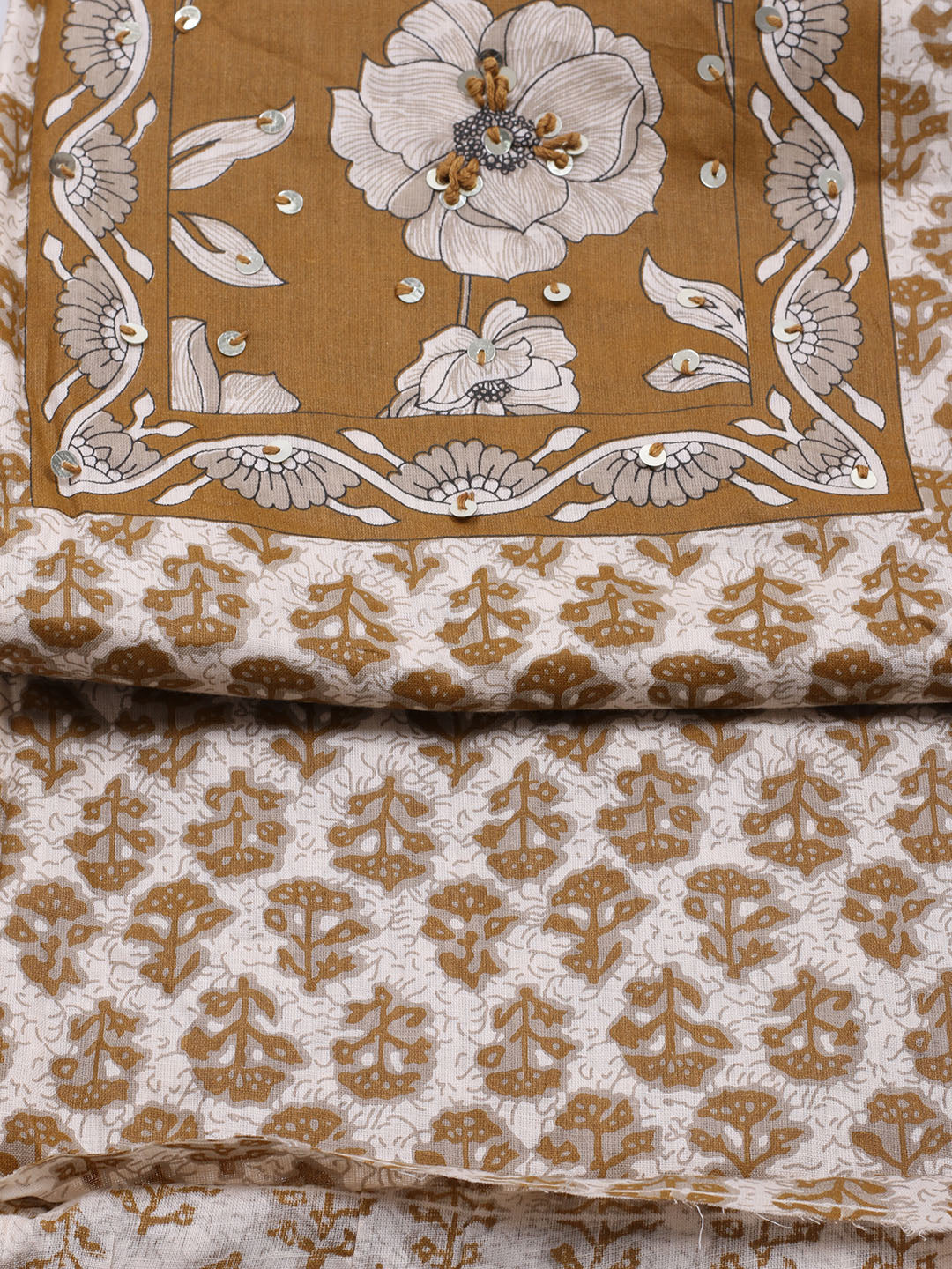 Printed Cotton Blend Unstitched Suit With Dupatta