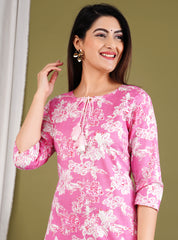 Printed Cotton Blend Kurta With Pants