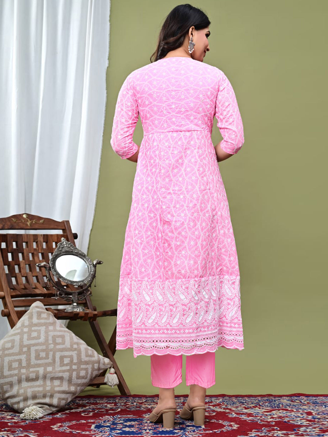Embroidered Cotton Blend Kurta With Pant &amp; Dupatta