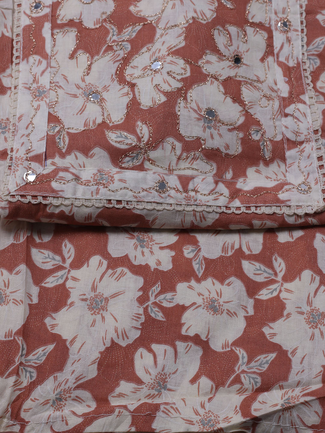 Printed Cotton Blend Unstitched Suit With Dupatta