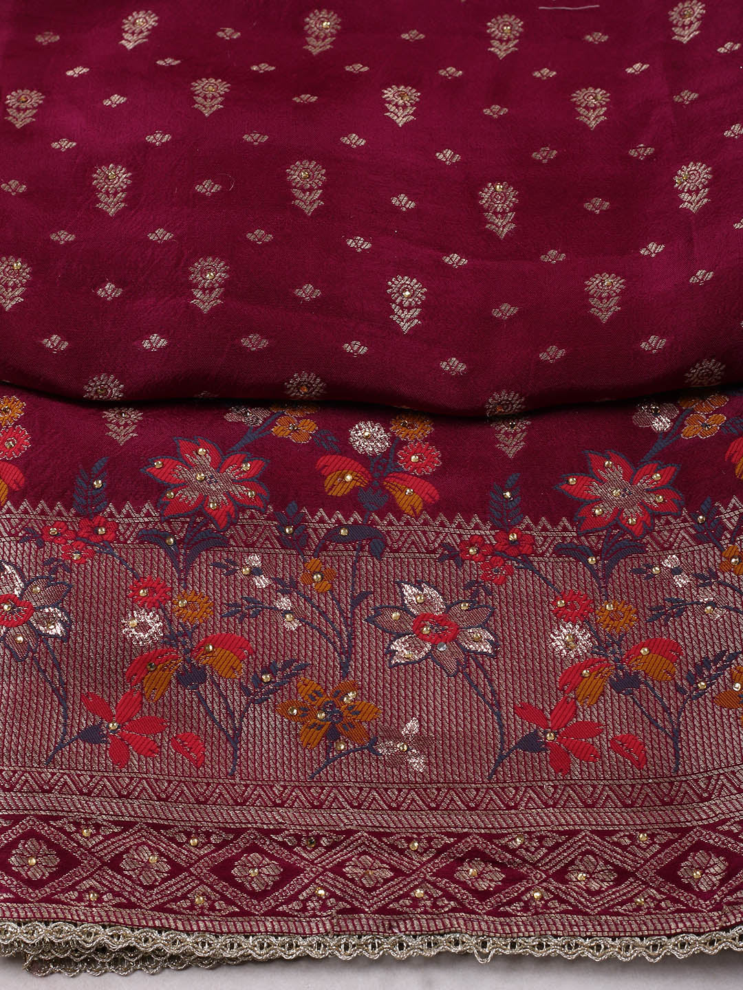 Woven Design Chanderi Unstitched Suit With Pant &amp; Dupatta