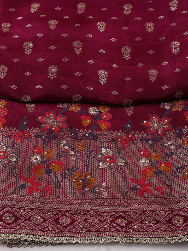 Woven Design Chanderi Unstitched Suit With Pant &amp; Dupatta