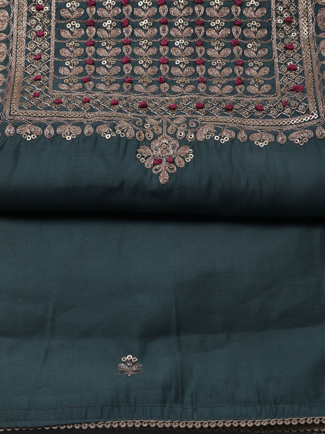 Embroidered Chanderi Unstitched Suit Piece With Dupatta
