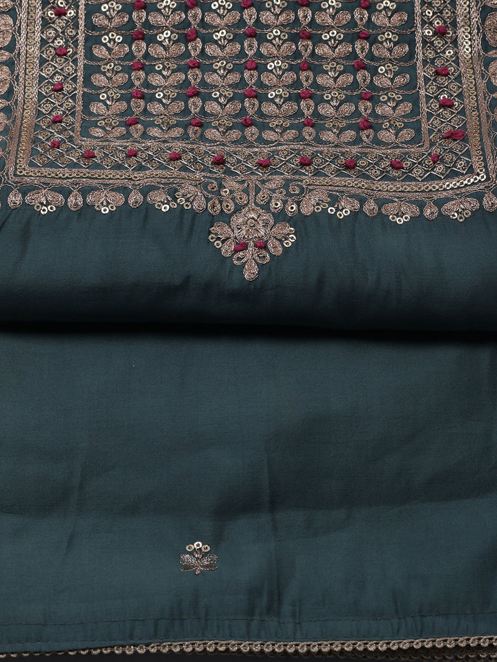 Embroidered Chanderi Unstitched Suit Piece With Dupatta