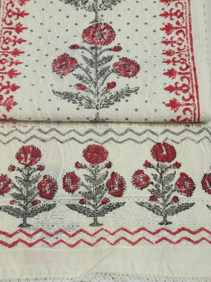 Embroidered Chanderi Unstitched Suit With Pant &amp; Dupatta