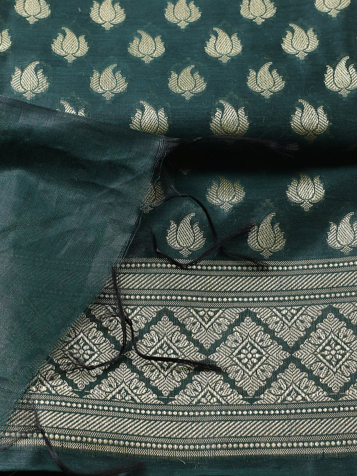 Banarasi Chanderi Unstitched Suit With Pant &amp; Dupatta