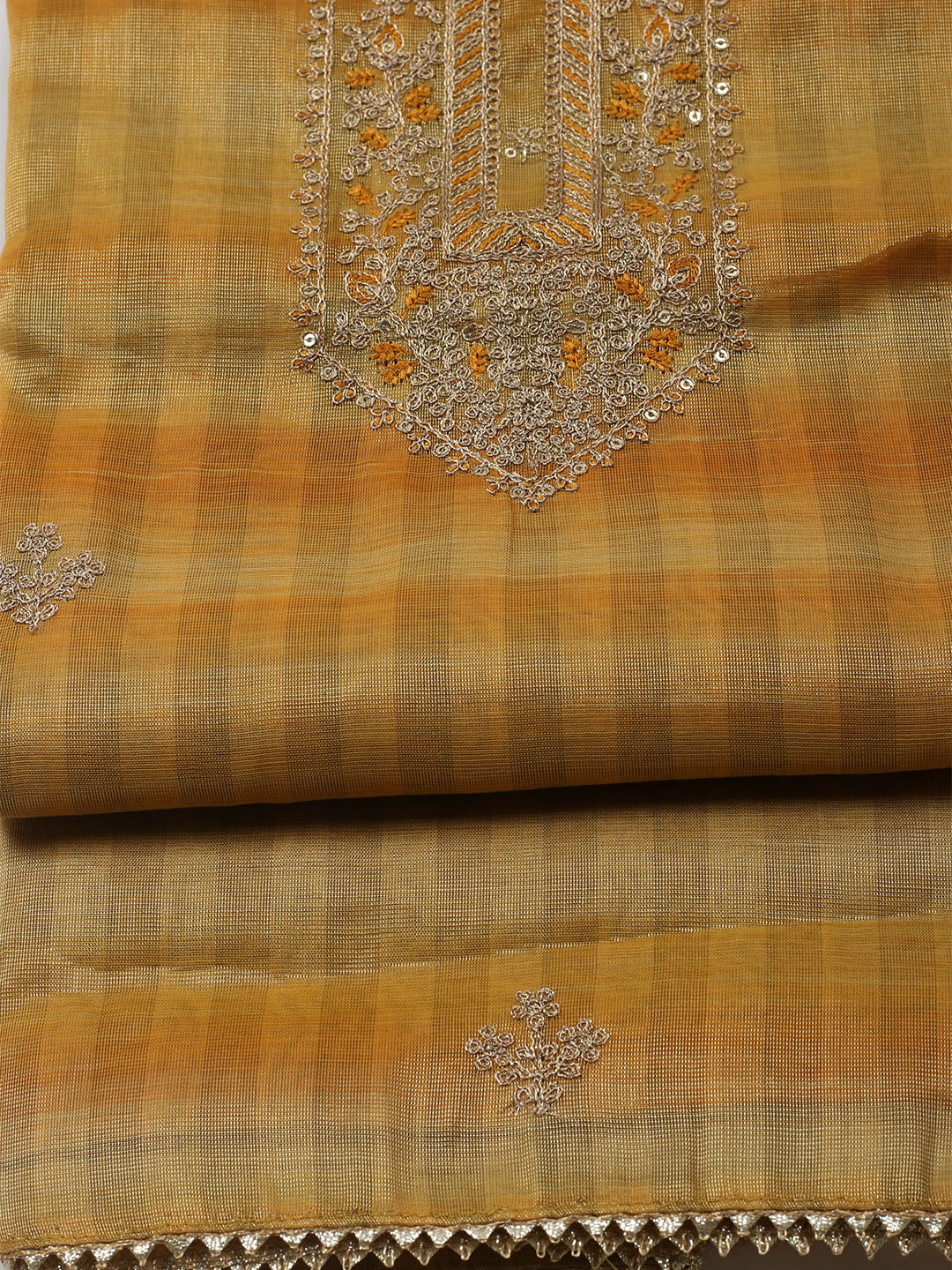 Embroidered Tissue Unstitched Kurta With Pant & Dupatta
