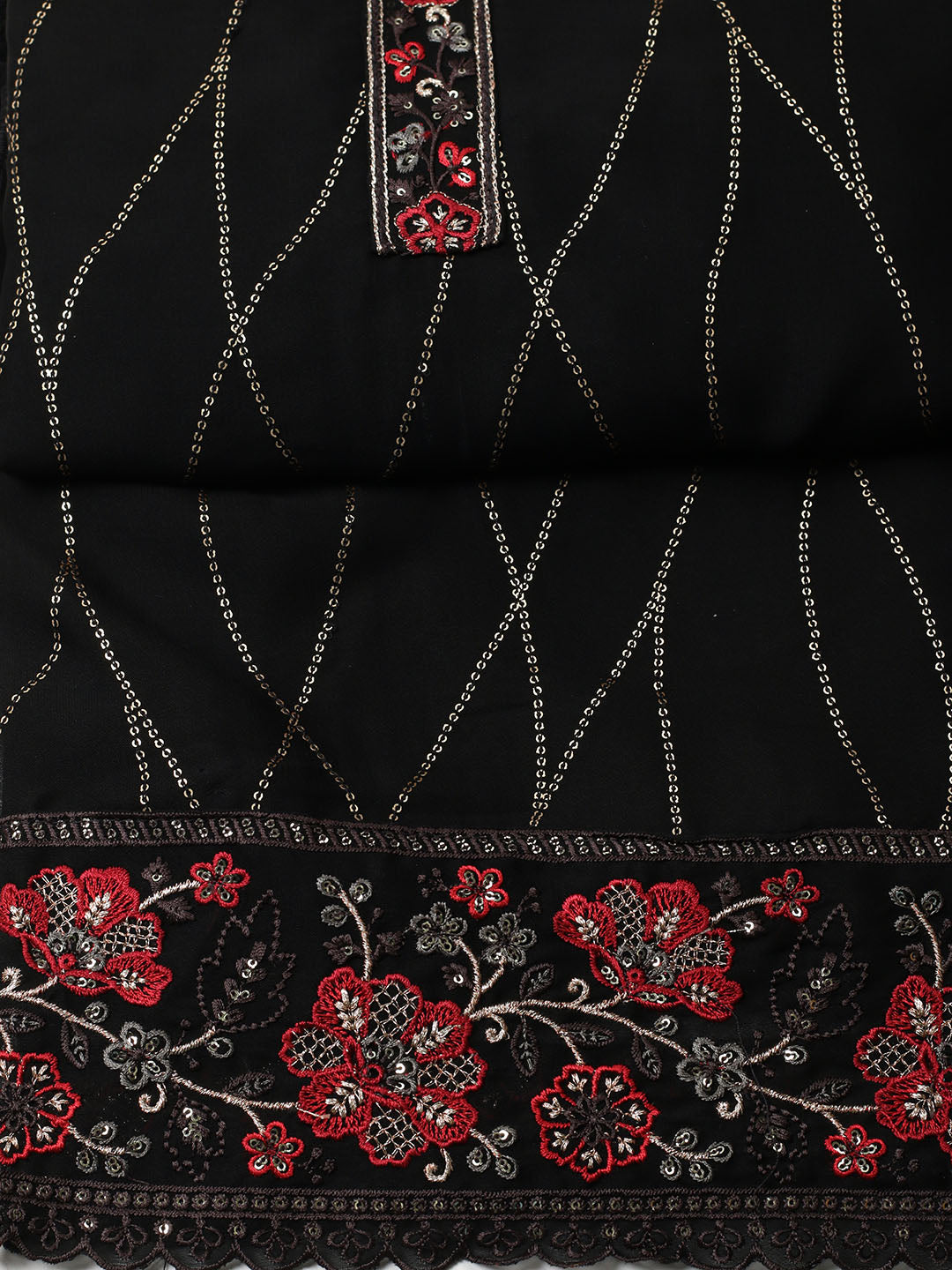 Embroidered Georgette Unstitched Suit With Pant &amp; Dupatta