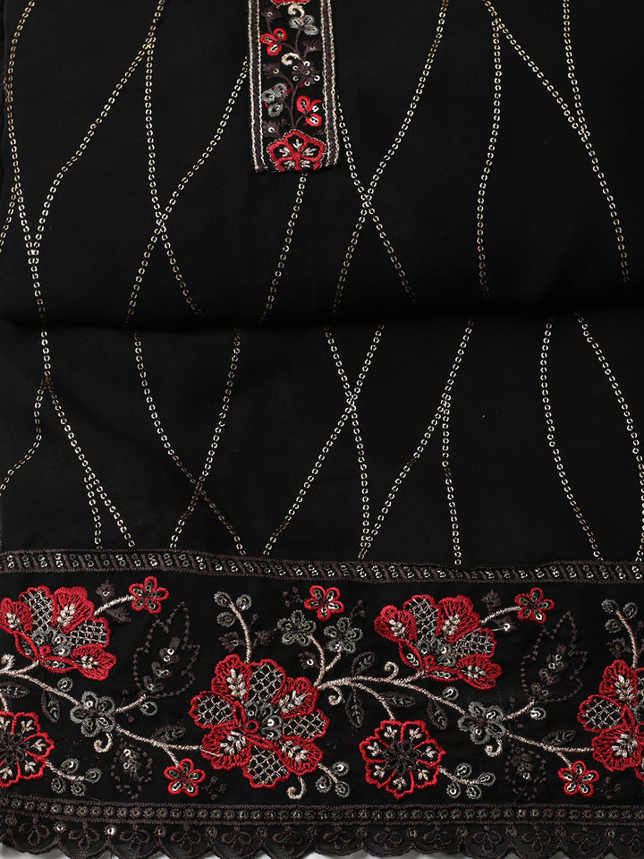 Embroidered Georgette Unstitched Suit With Pant &amp; Dupatta