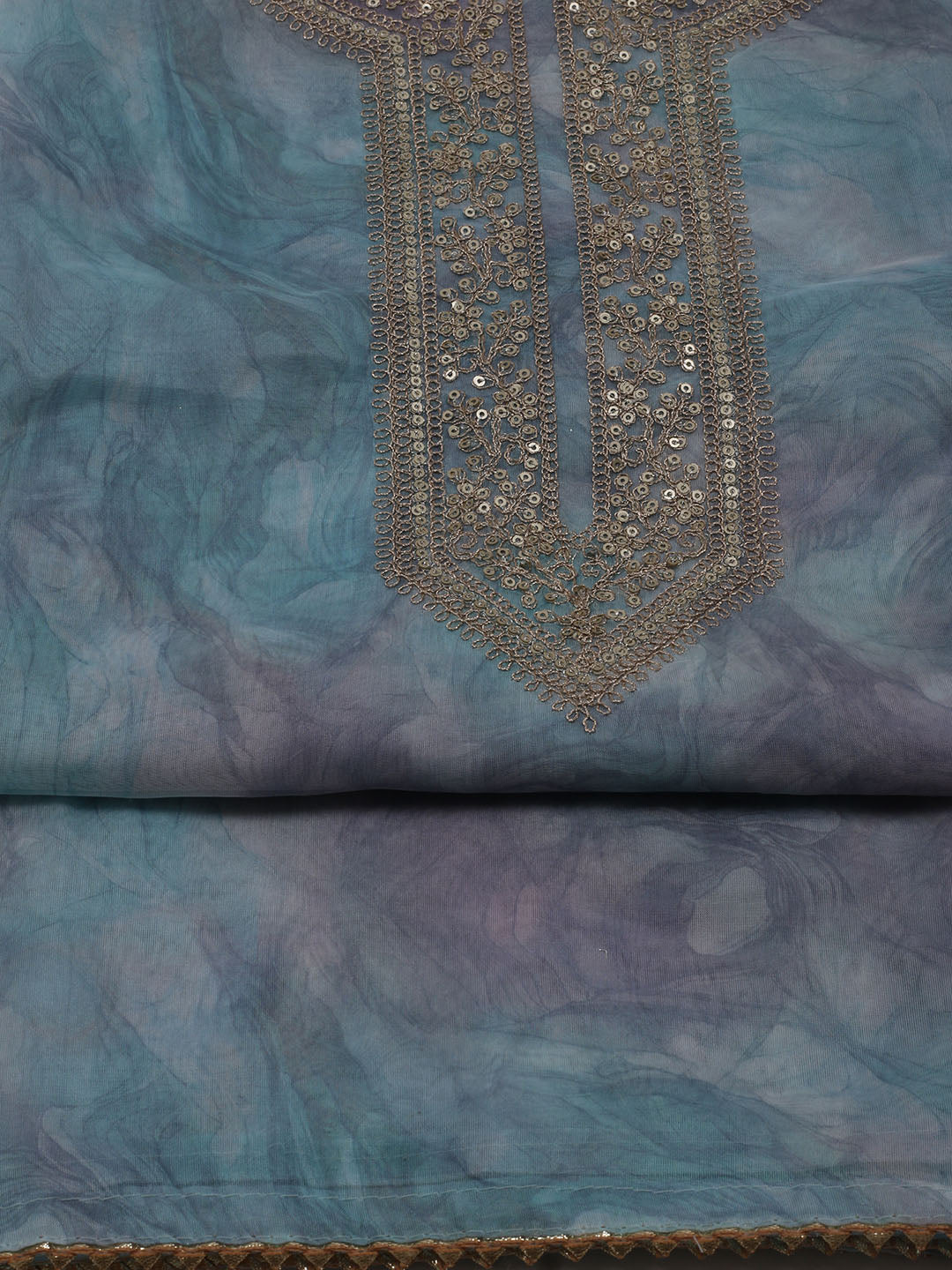 Neck Embroidered Organza Unstitched Suit With Dupatta
