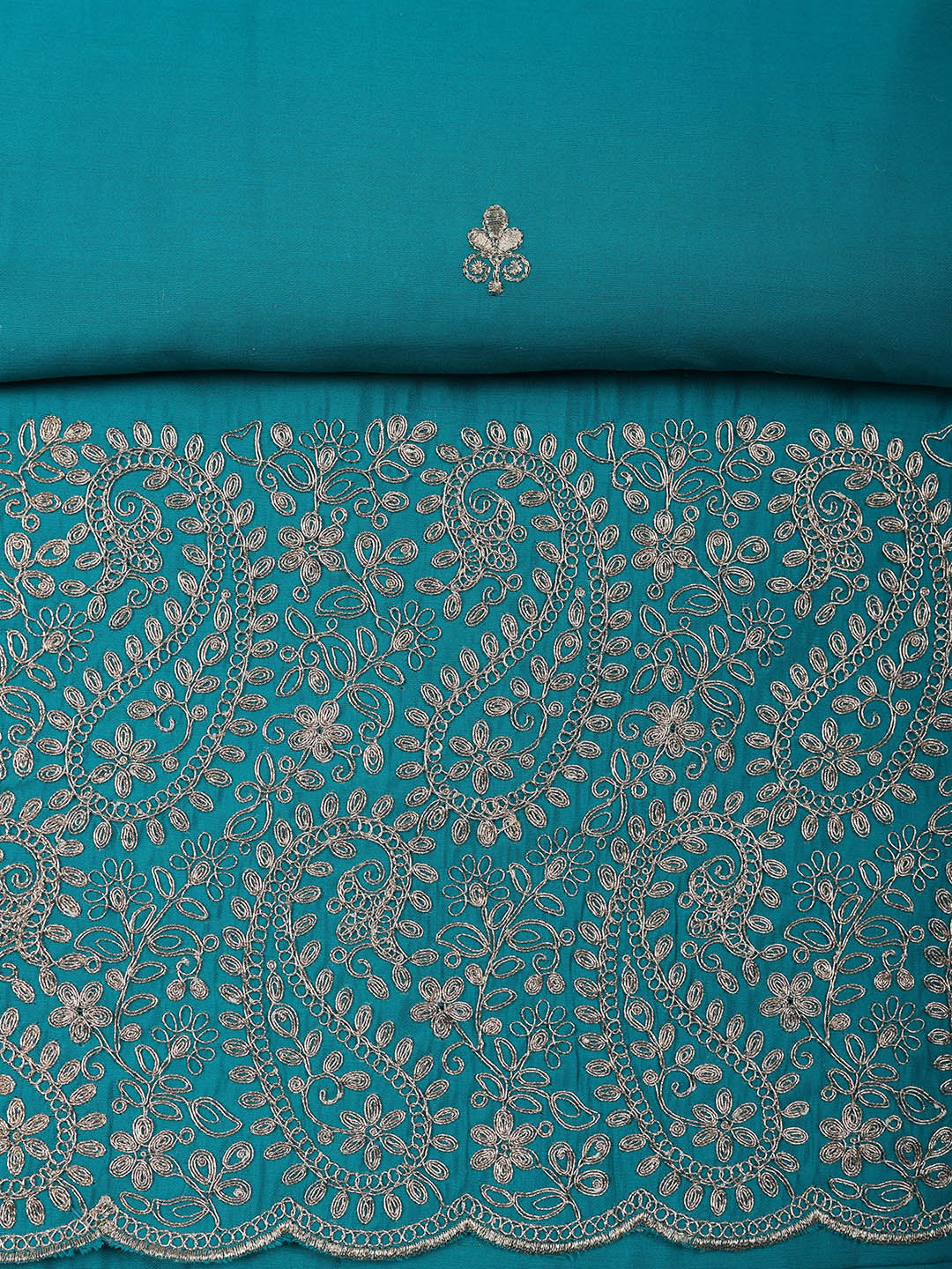 Embroidered Chanderi Unstitched Suit With Pant &amp; Dupatta