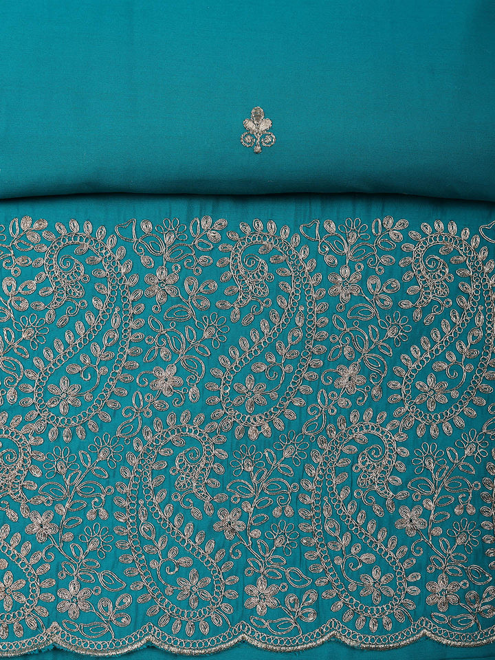Embroidered Chanderi Unstitched Suit With Pant &amp; Dupatta
