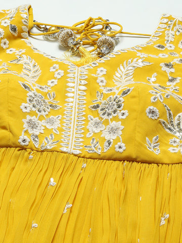 Sequin Embroidery Georgette Kurta With Sharara & Dupatta