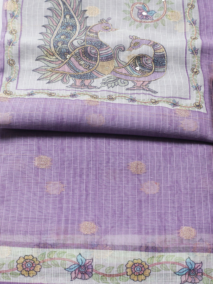 Embroidered Cotton Blend Unstitched Suit With Pant &amp; Dupatta