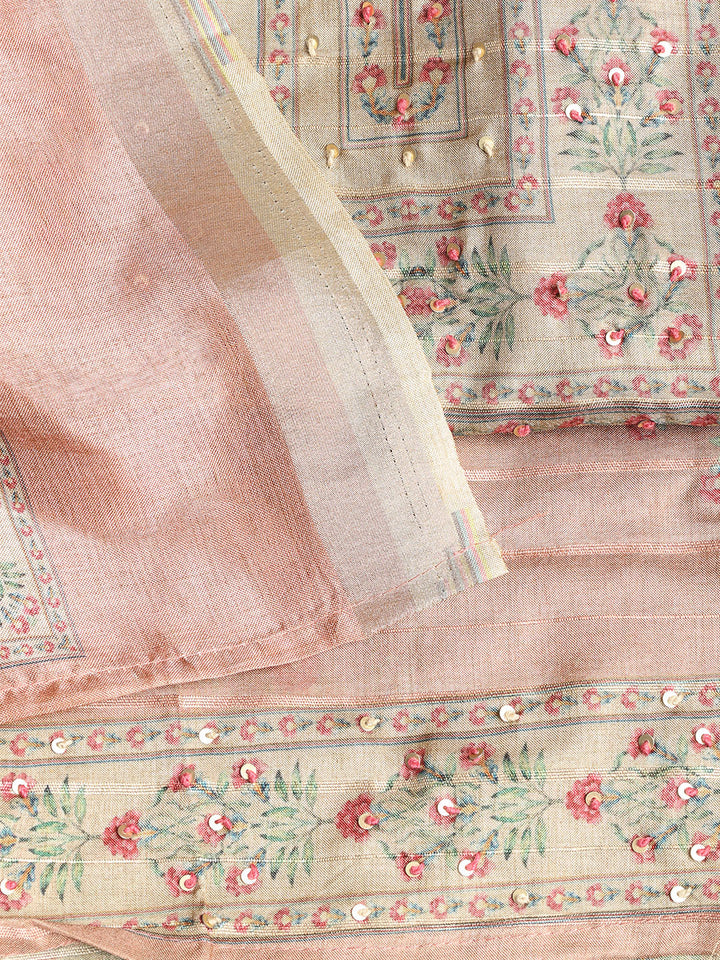 Embroidered Art Silk Unstitched Suit With Dupatta