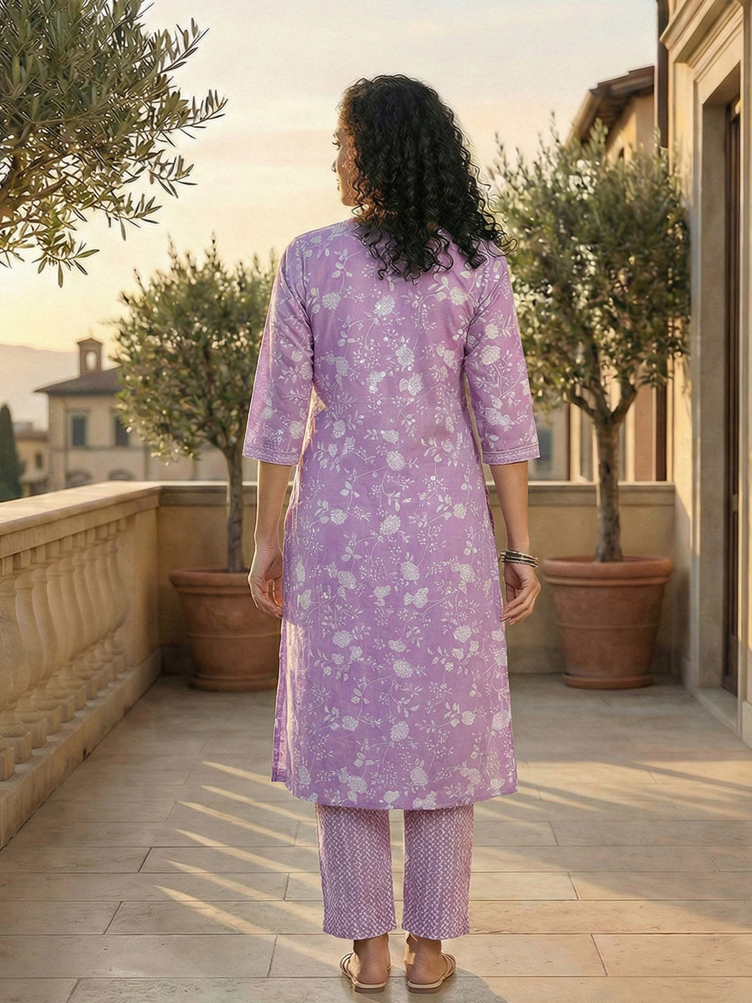 Printed Cotton Blend Kurta With Pant &amp; Dupatta