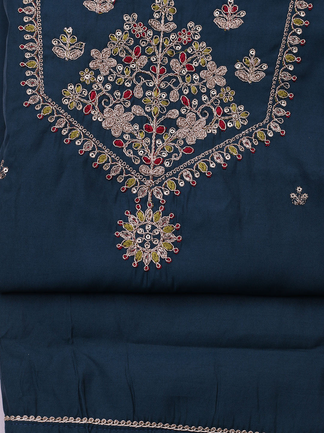 Neck Embroidered Chanderi Unstitched Suit With Dupatta