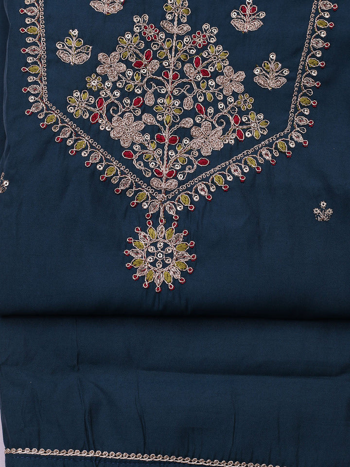 Neck Embroidered Chanderi Unstitched Suit With Dupatta