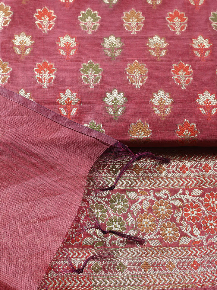 Banarasi Chanderi Unstitched Suit With Pant &amp; Dupatta
