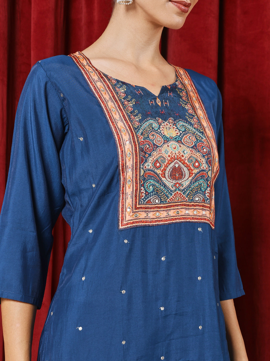 Printed Chanderi Kurta With Pants & Dupatta