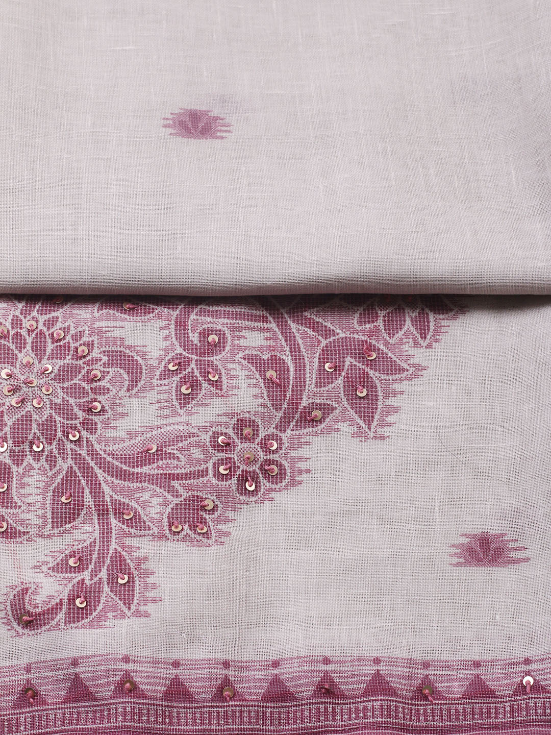 Printed Linen Blend Unstitched Suit With Pant &amp; Dupatta