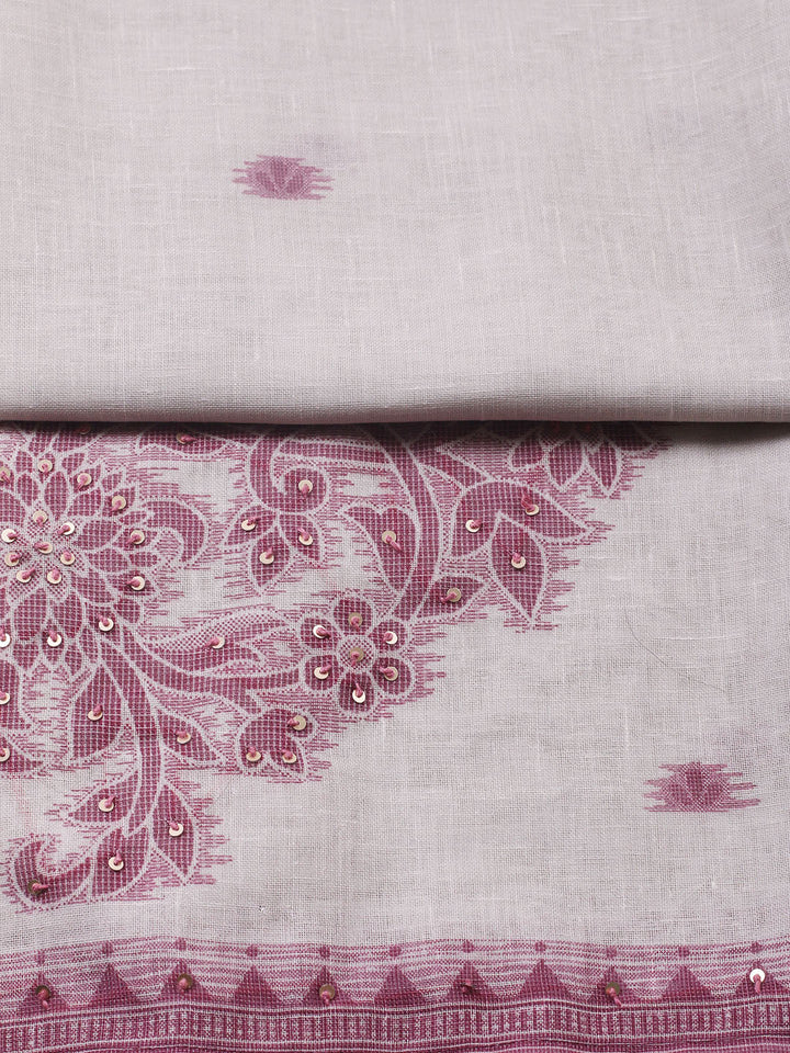 Printed Linen Blend Unstitched Suit With Pant &amp; Dupatta