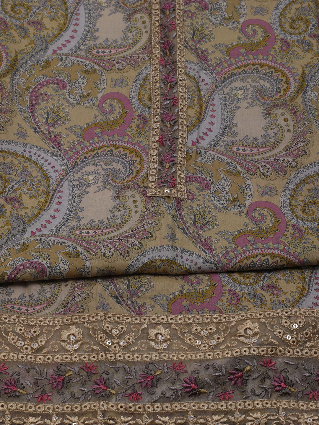 Printed Cotton Blend Unstitched Suit With Dupatta