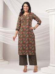 Printed Cotton Blend Kurta With Pants & Dupatta