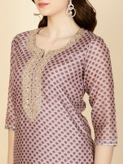 Floral Printed Chanderi Kurta With Pants