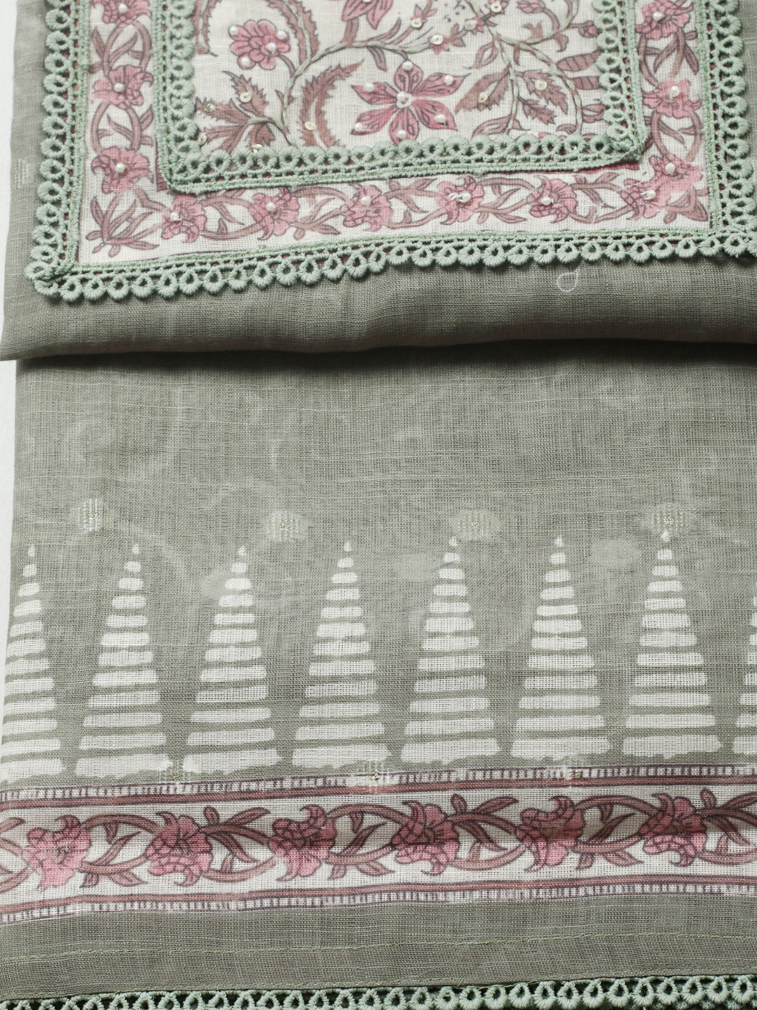 Embroidered Cotton Blend Unstitched Suit With Pant &amp; Dupatta