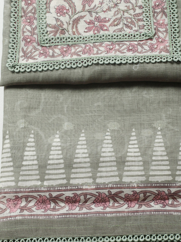 Embroidered Cotton Blend Unstitched Suit With Pant &amp; Dupatta