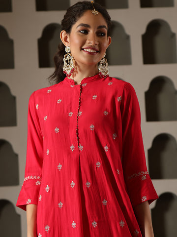 Zari Embroidery Cotton Blend Kurta With Pants