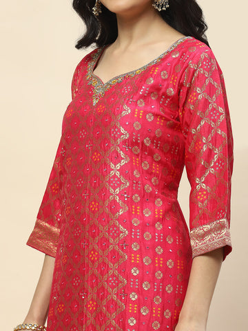 Woven Banarasi Kurta With Pants & Dupatta