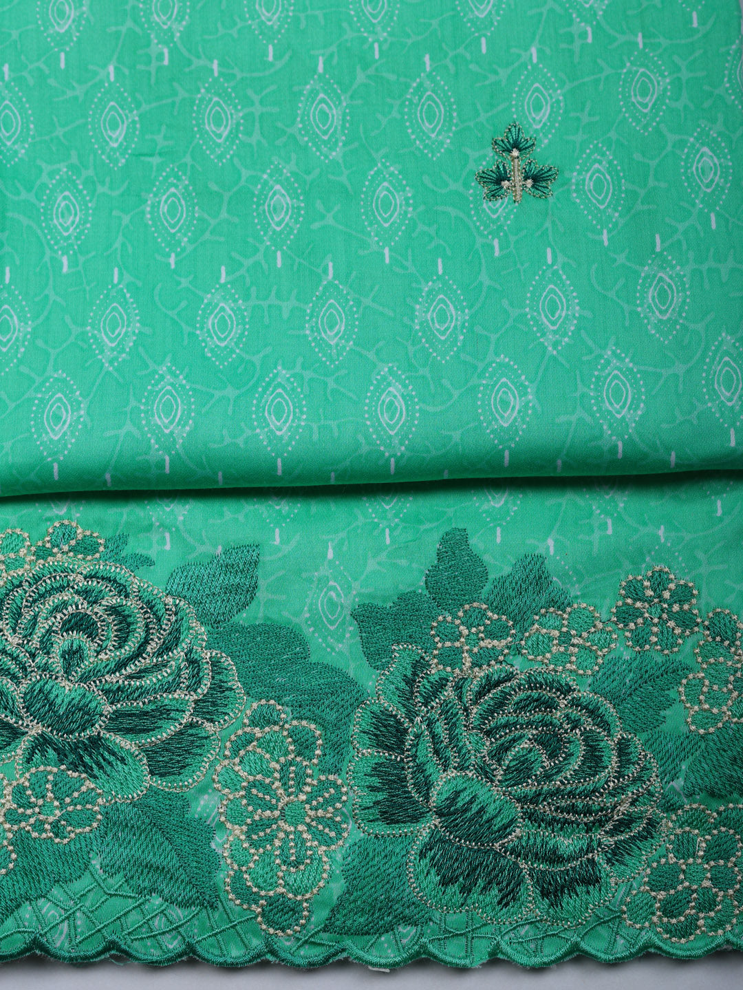 Printed Cotton Blend Unstitched Suit With Pant &amp; Dupatta