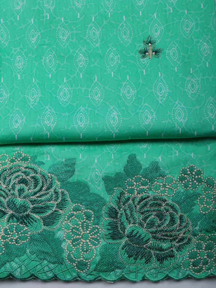 Printed Cotton Blend Unstitched Suit With Pant &amp; Dupatta