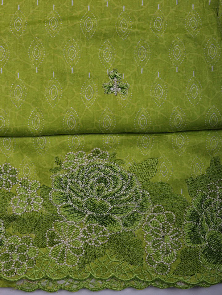 Printed Cotton Blend Unstitched Suit With Pant &amp; Dupatta