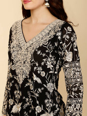 Floral Embroidery Georgette Kurti With Pants & Dupatta