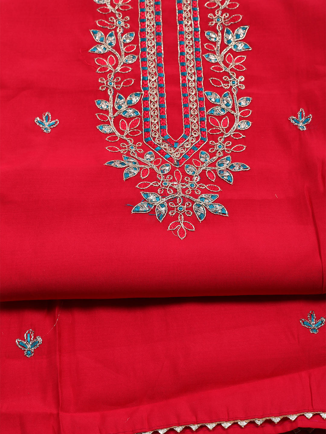 Neck Embroidered Chanderi Unstitched Suit With Dupatta