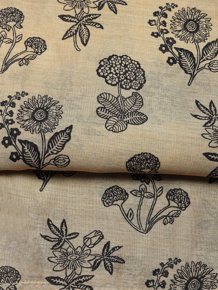 Printed Chanderi Unstitched Suit With Pant &amp; Dupatta