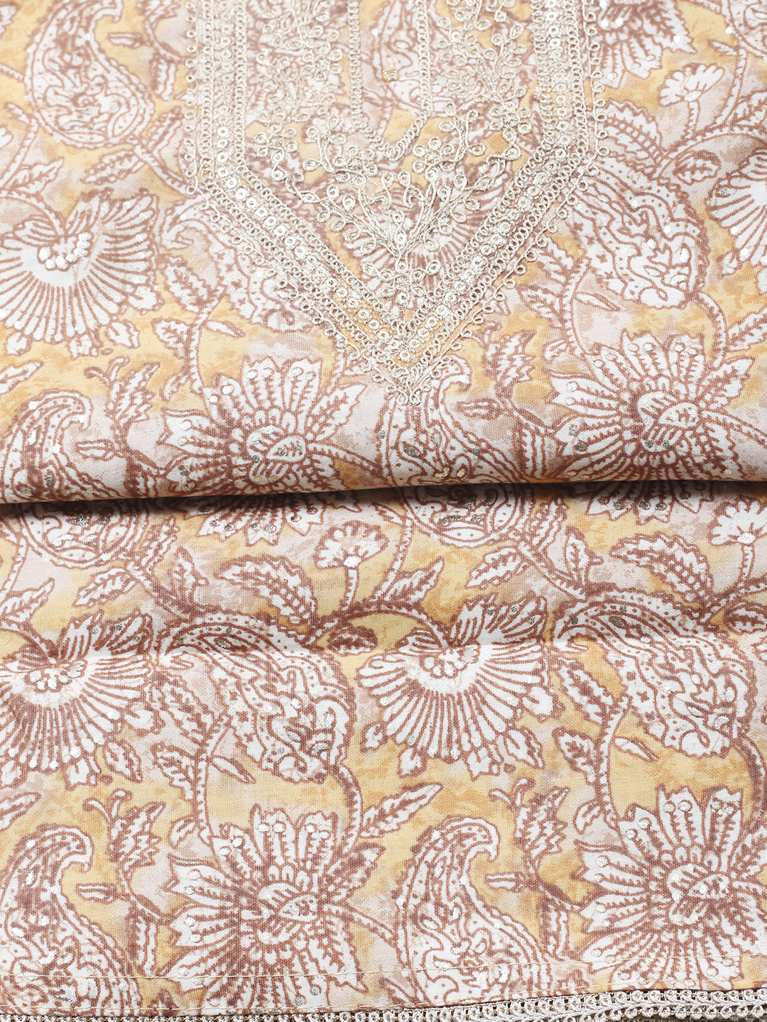 Printed Cotton Blend Unstitched Suit With Pant &amp; Dupatta