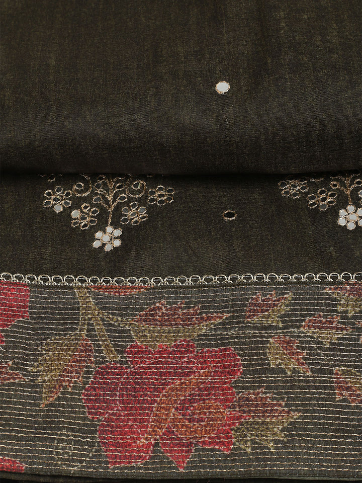 Embroidered Tussar Unstitched Suit With Dupatta