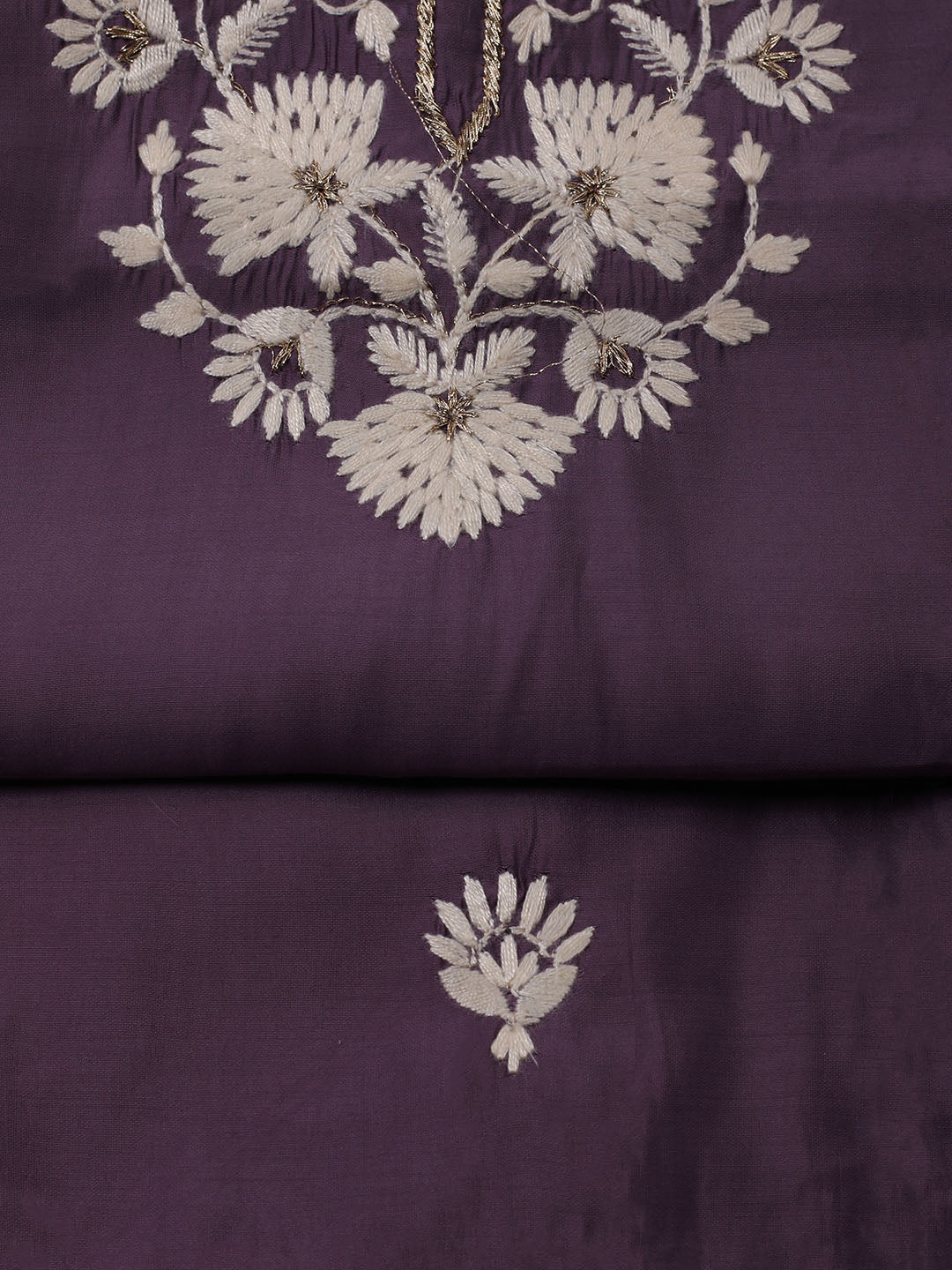 Neck Embroidered Chanderi Unstitched Suit With Dupatta
