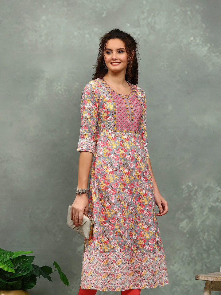 Yoke Embroidered Cotton Blend Kurta