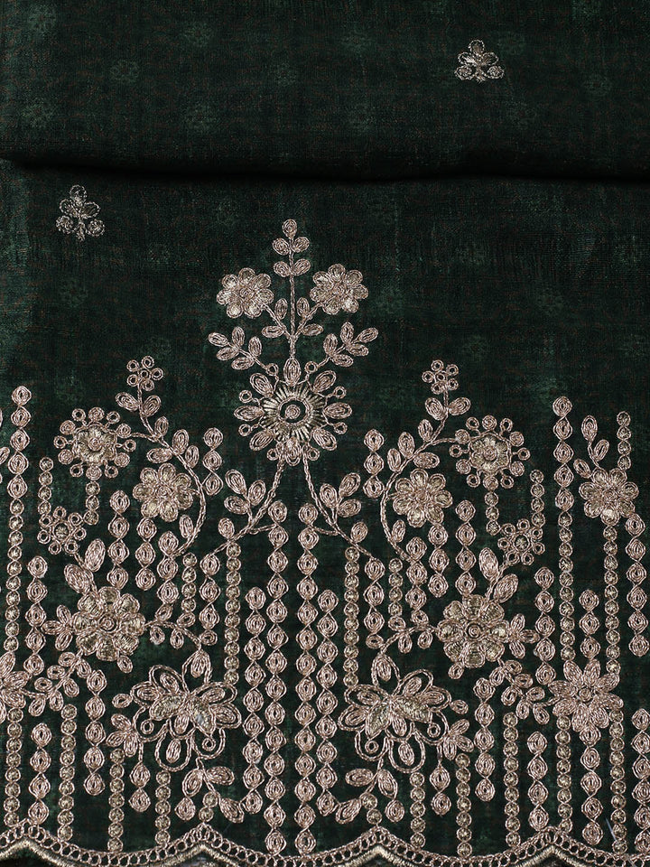 Embroidered Tussar Unstitched Suit With Pant &amp; Dupatta