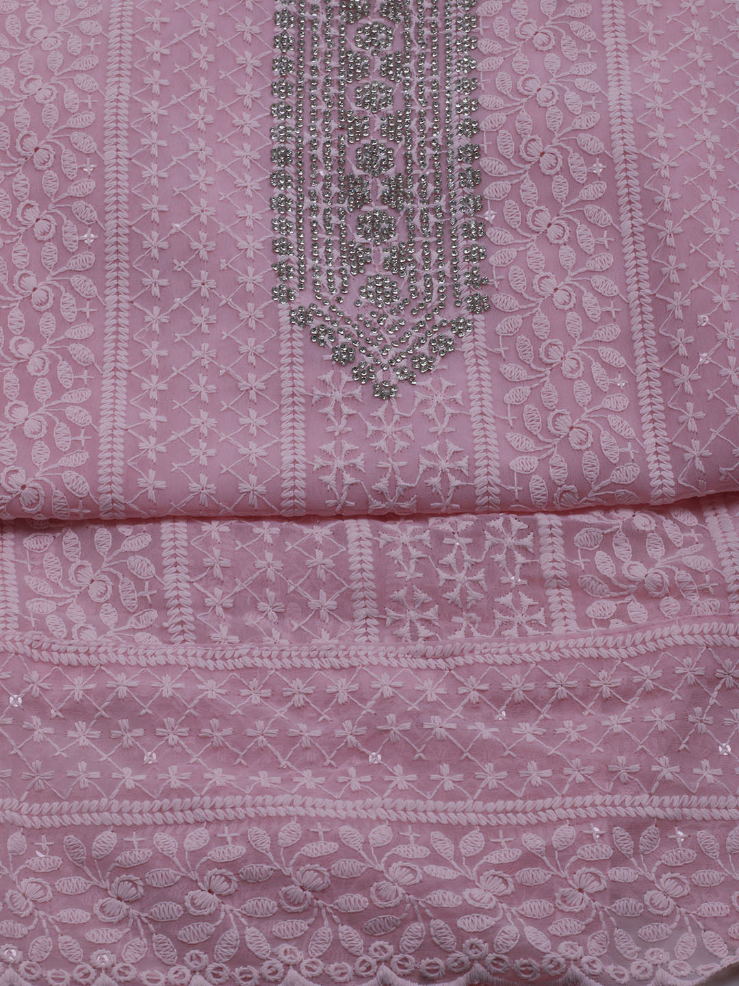 Chikan Work Georgette Unstitched Suit With Dupatta