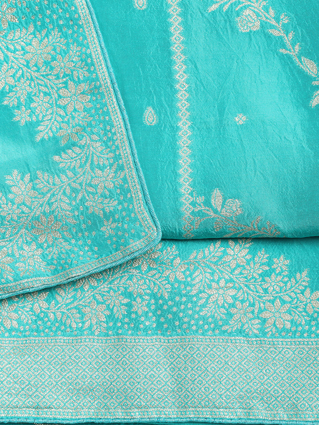 Embroidered Art Silk Unstitched Suit With Dupatta