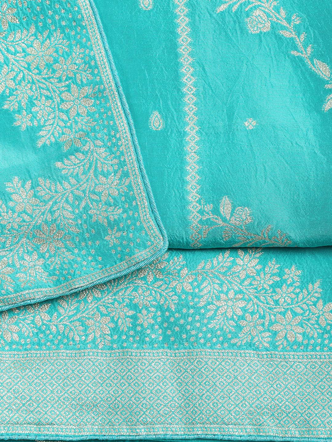 Embroidered Art Silk Unstitched Suit With Dupatta