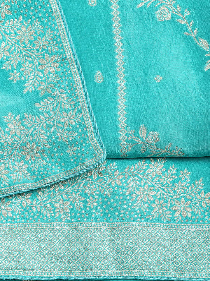 Embroidered Art Silk Unstitched Suit With Dupatta