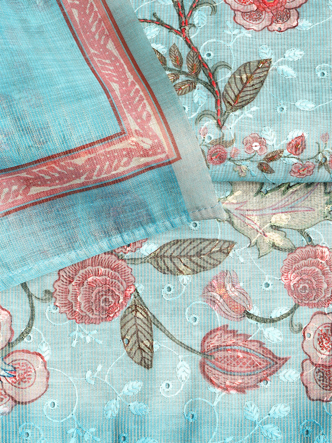 Neck Embroidered Chanderi Unstitched Suit With Dupatta